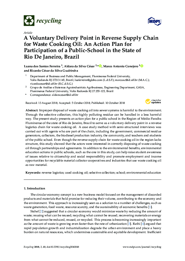 (PDF) A Voluntary Delivery Point in Reverse Supply Chain for Waste ...