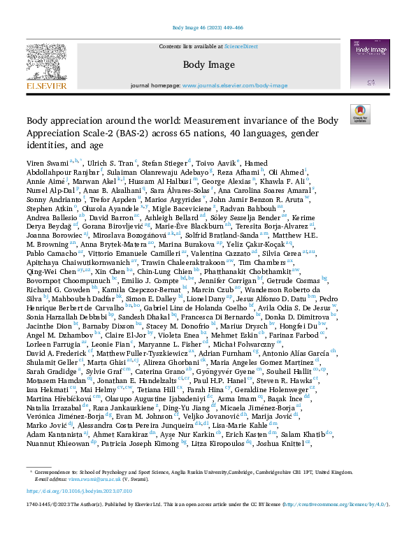 (PDF) Body appreciation around the world: Measurement invariance of the ...