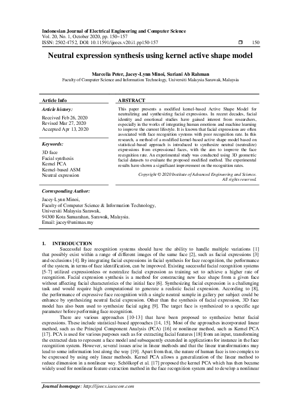 (PDF) Neutral expression synthesis using kernel active shape model