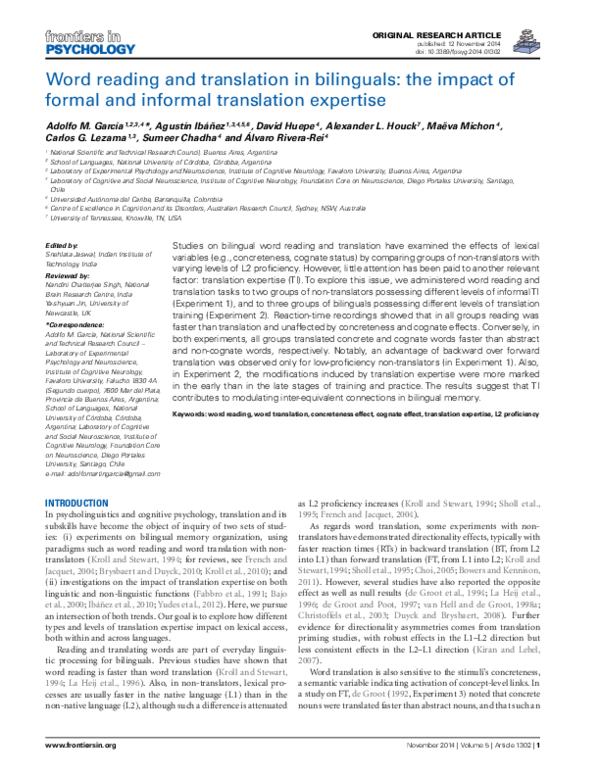 (PDF) Word reading and translation in bilinguals: the impact of formal ...