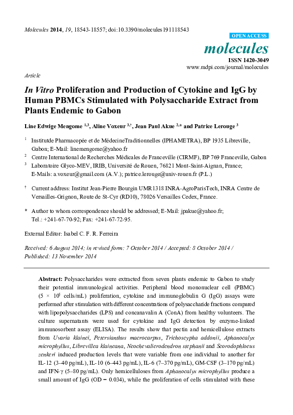 (PDF) In Vitro Proliferation and Production of Cytokine and IgG by ...