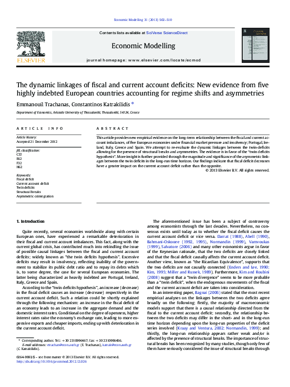 (PDF) The dynamic linkages of fiscal and current account deficits: New ...