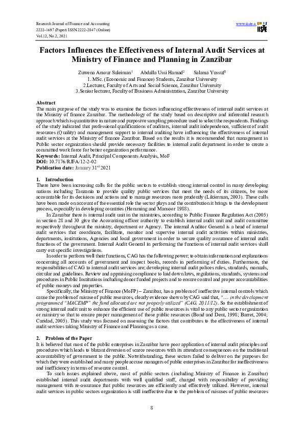 (PDF) Factors Influences the Effectiveness of Internal Audit Services ...