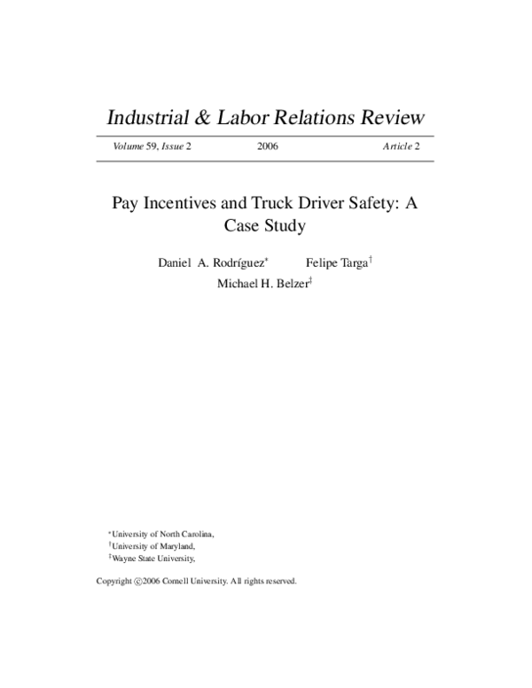 (PDF) Pay Incentives and Truck Driver Safety: A Case Study