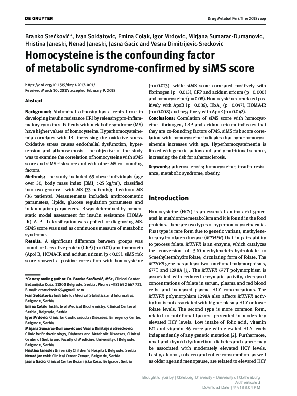 (PDF) Homocysteine is the confounding factor of metabolic syndrome ...