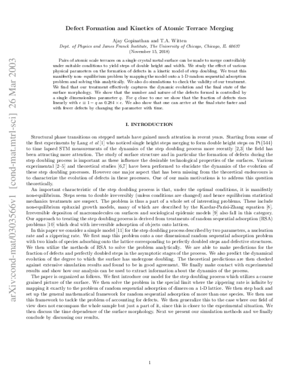 (PDF) Defect formation and kinetics of atomic terrace merging