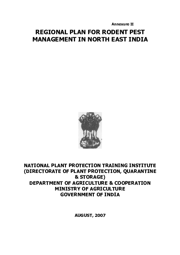 (PDF) REGIONAL PLAN FOR RODENT PEST MANAGEMENT IN NORTH EAST INDIA