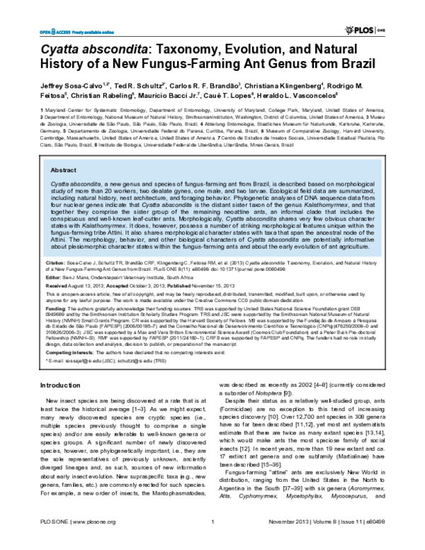 (PDF) Cyatta abscondita: Taxonomy, Evolution, and Natural History of a ...