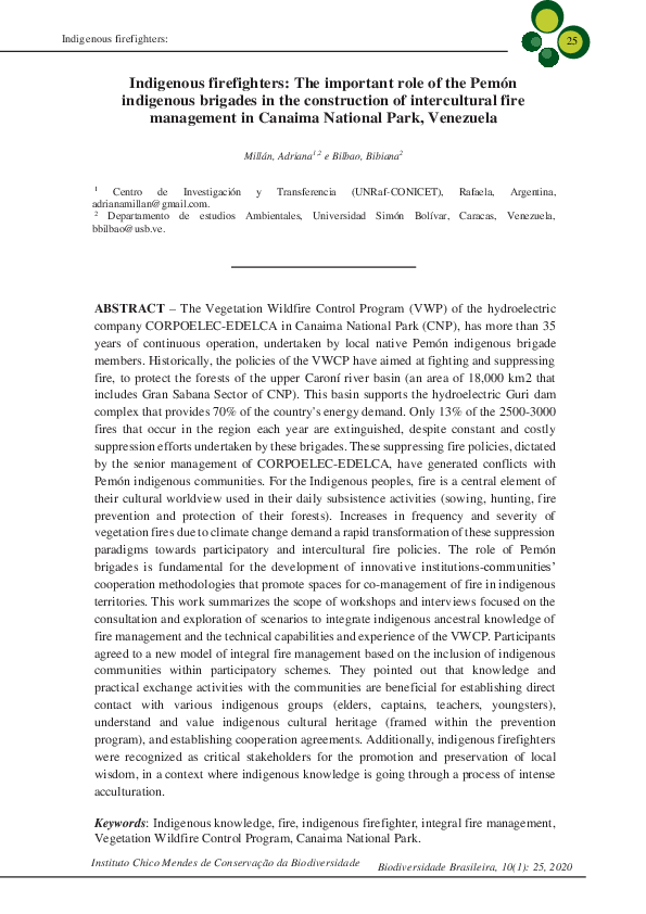 (PDF) Indigenous firefighters: The important role of the Pemón ...