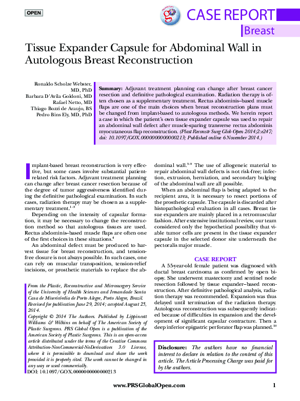 (PDF) Tissue Expander Capsule for Abdominal Wall in Autologous Breast ...