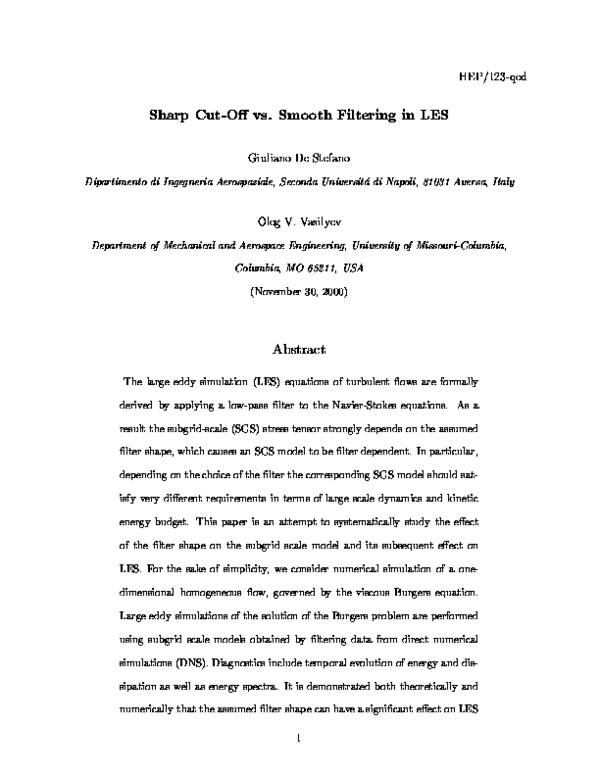 (PDF) Sharp Cut-Off vs. Smooth Filtering in LES