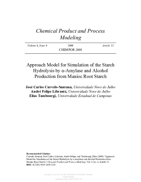 (PDF) Approach Model for Simulation of the Starch Hydrolysis by ...
