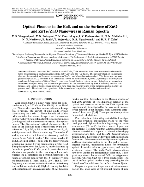 (PDF) Optical phonons in the bulk and on the surface of ZnO and ZnTe ...