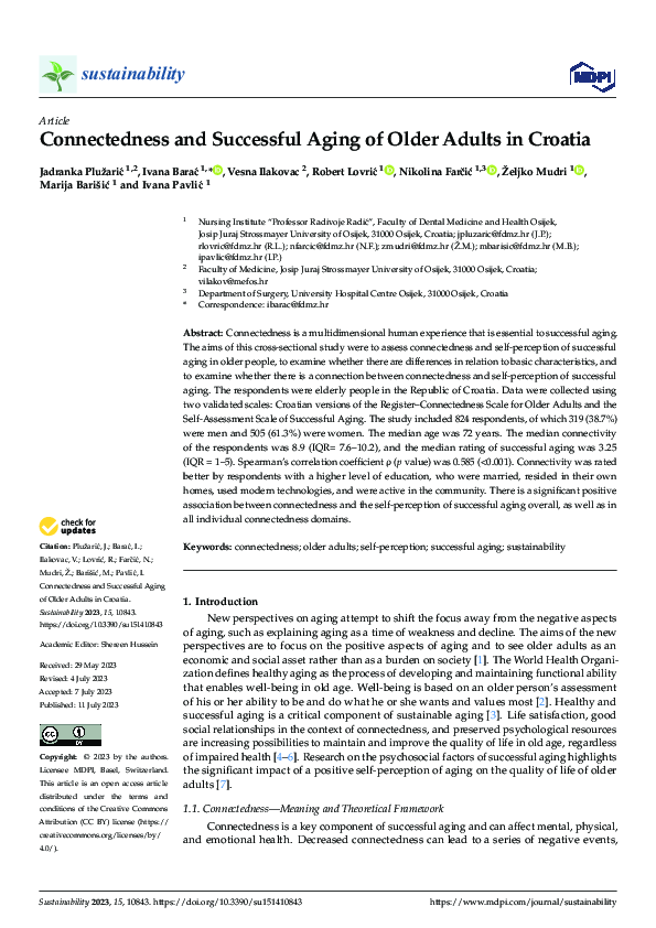 (PDF) Connectedness and Successful Aging of Older Adults in Croatia