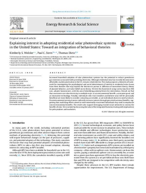 (PDF) Explaining interest in adopting residential solar photovoltaic