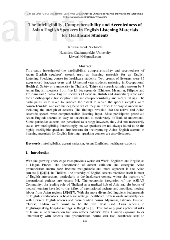 (PDF) The Intelligibility, Comprehensibility and Accentedness of Asian ...