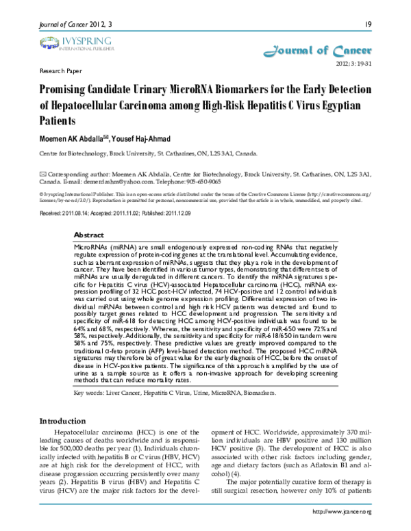 (PDF) Promising Candidate Urinary MicroRNA Biomarkers for the Early ...
