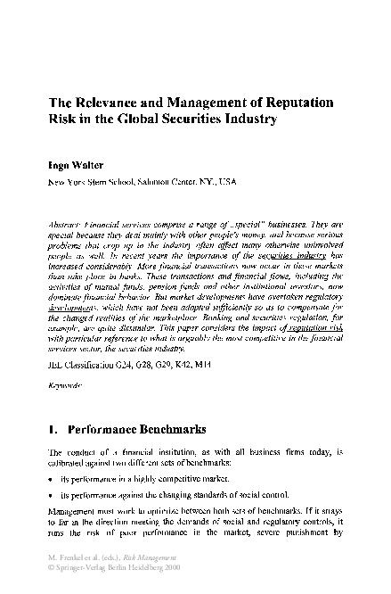 (PDF) The Relevance and Management of Reputation Risk in the Global ...