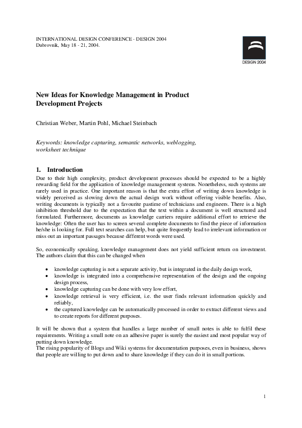 (PDF) New ideas for knowledge management in product development projects