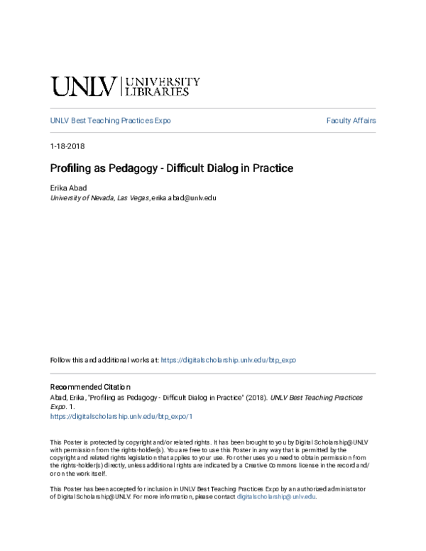 (PDF) Profiling as Pedagogy - Difficult Dialog in Practice
