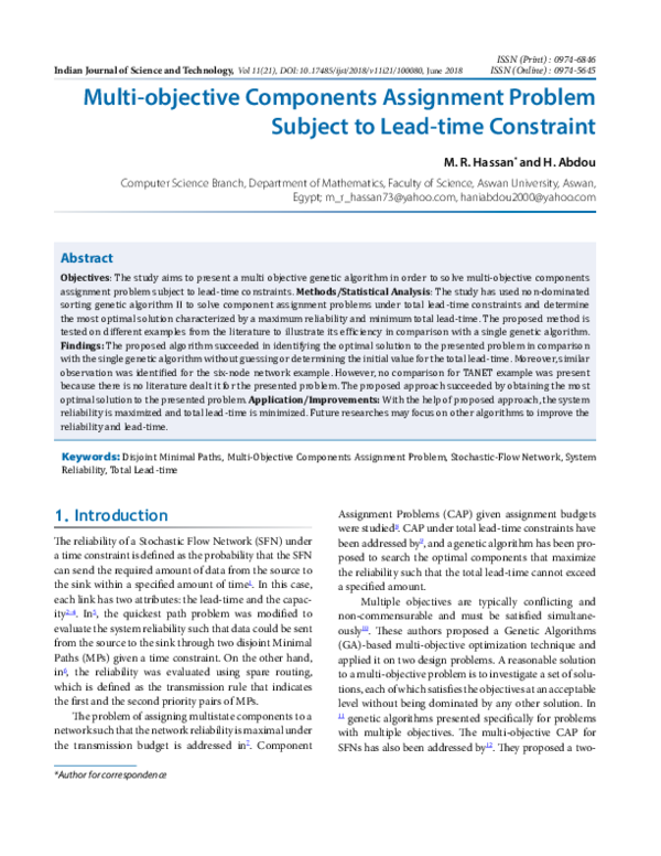 (PDF) Multi-Objective Components Assignment Problem Subject to Lead ...