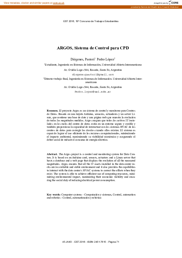 (PDF) ARGOS, sistema de control para CPD