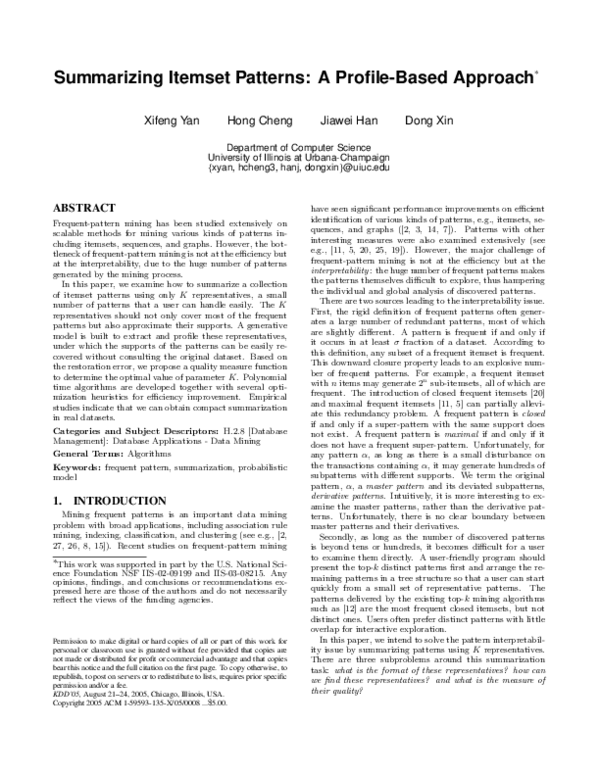 (PDF) Summarizing itemset patterns