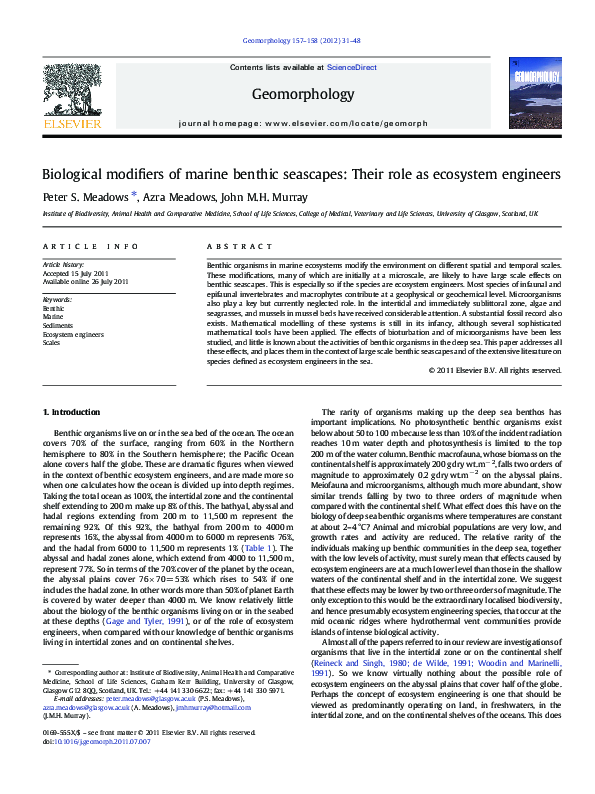 (PDF) Biological modifiers of marine benthic seascapes: Their role as ...