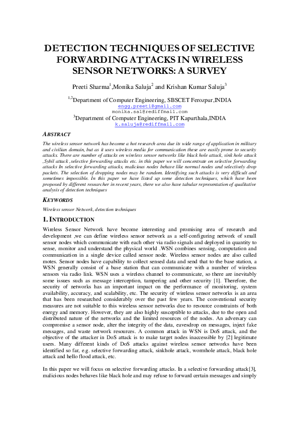 (PDF) Detection Techniques of Selective Forwarding Attacks in Wireless ...