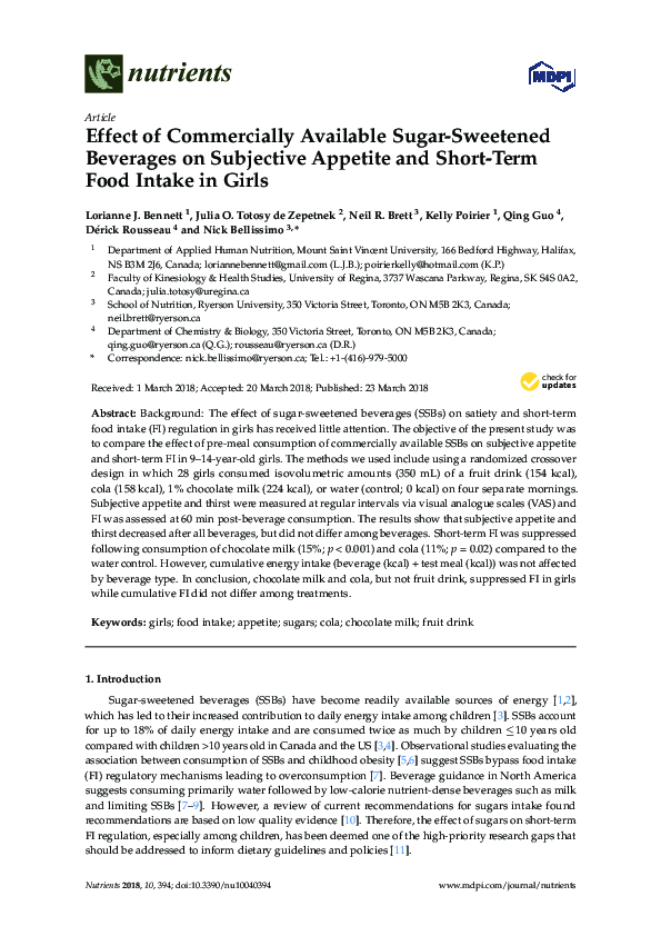 (PDF) Effect of Commercially Available Sugar-Sweetened Beverages on ...