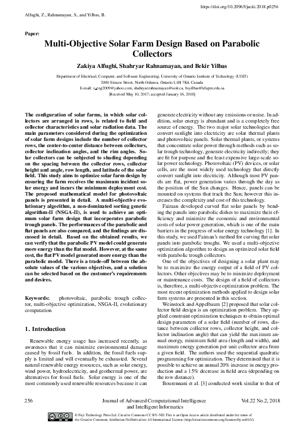 (PDF) Multi-Objective Solar Farm Design Based on Parabolic Collectors