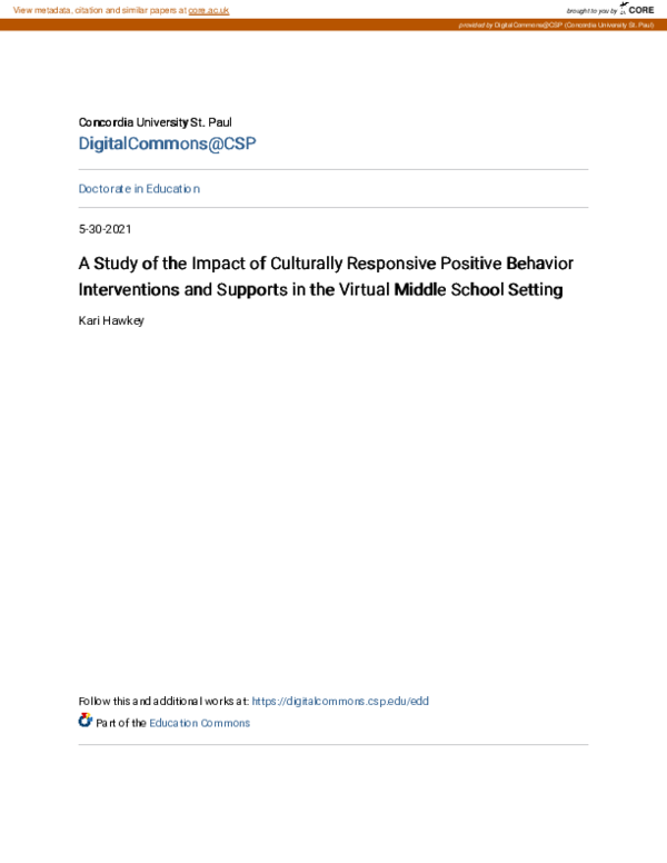 (PDF) A Study of the Impact of Culturally Responsive Positive Behavior ...