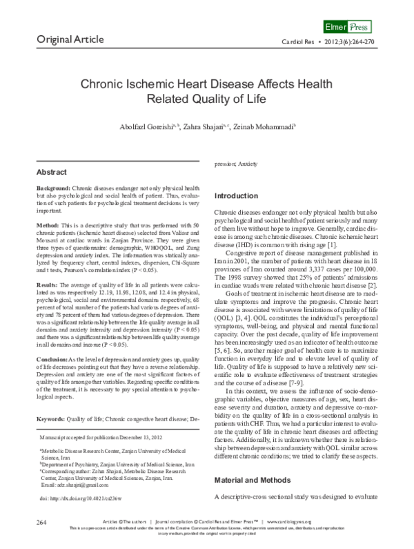 (PDF) Chronic Ischemic Heart Disease Affects Health Related Quality of Life