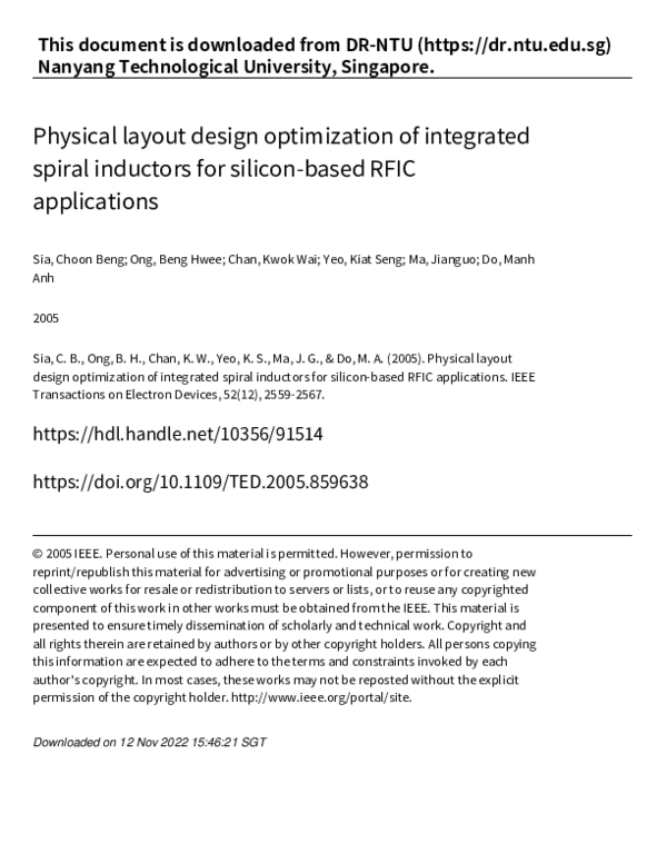 (PDF) Physical Layout Design Optimization of Integrated Spiral