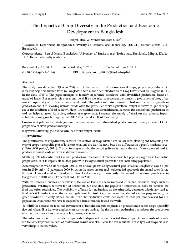 (PDF) The Impacts of Crop Diversity in the Production and Economic ...