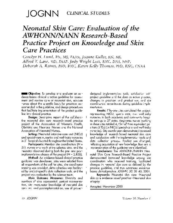 (PDF) Neonatal Skin Care Evaluation of the AWHONN/NANN ResearchBased