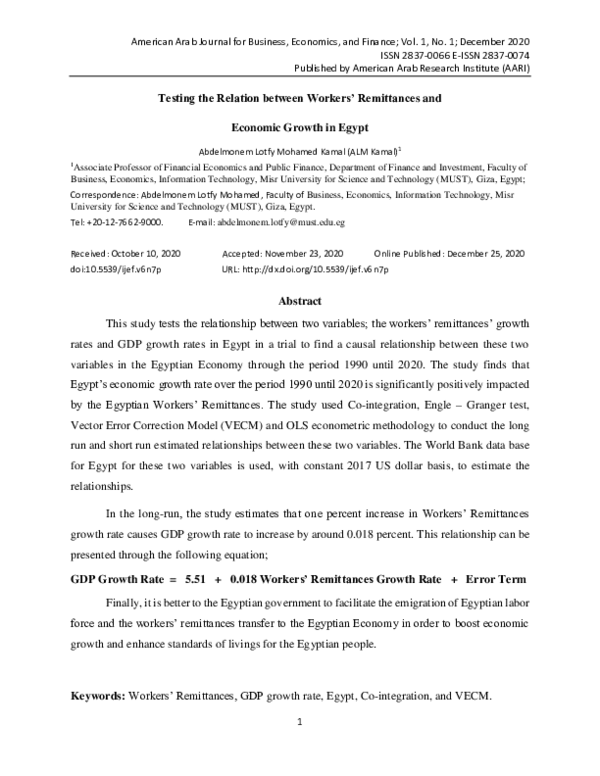 (PDF) Testing the Relation between Workers' Remittances and Economic ...
