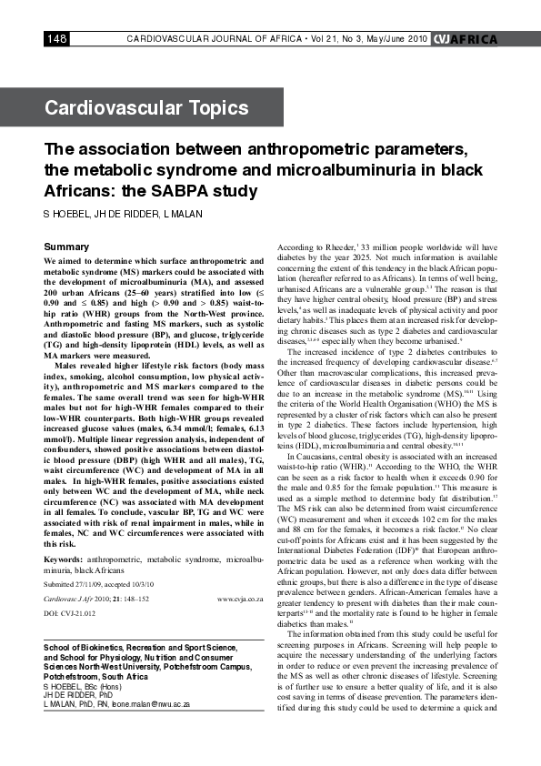 (PDF) The association between anthropometric parameters, the metabolic ...