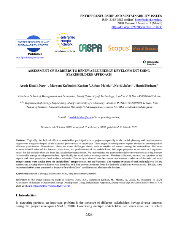 (PDF) Assessment of Barriers to Renewable Energy Development Using ...