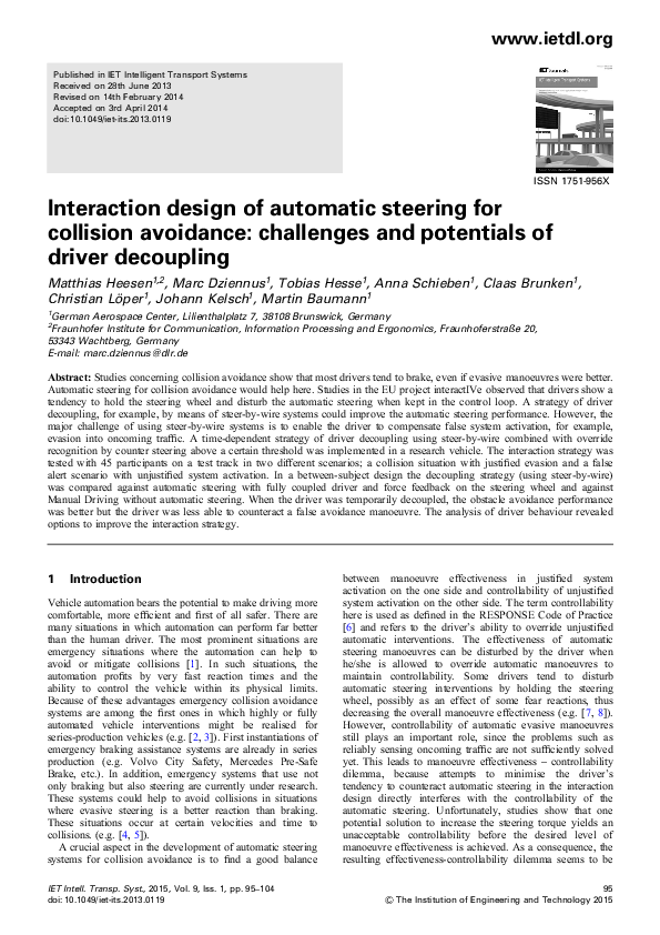 (PDF) Interaction design of automatic steering for collision avoidance ...