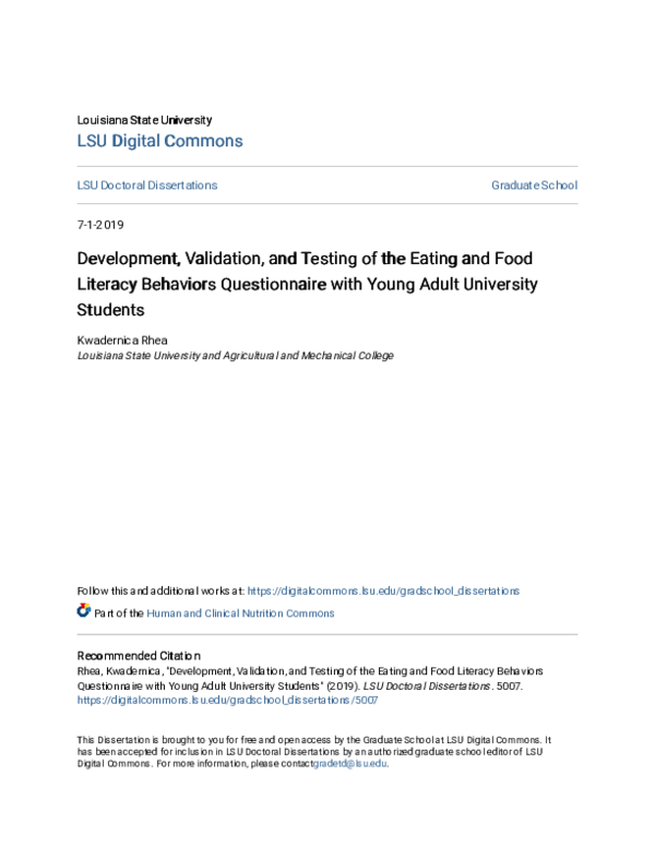 (PDF) Development, Validation, and Testing of the Eating and Food ...