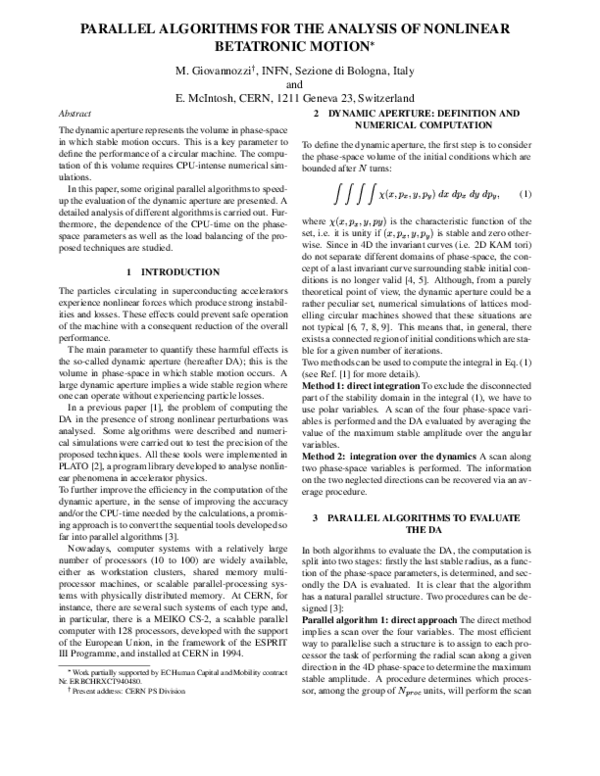 (PDF) Parallel algorithms for the analysis of nonlinear betatronic motion