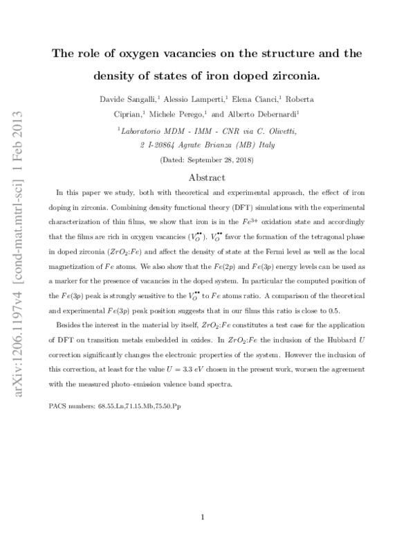 (PDF) Role of oxygen vacancies on the structure and density of states ...