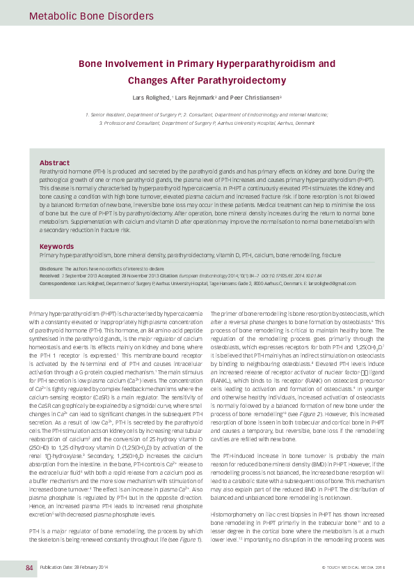 (PDF) Bone Involvement in Primary Hyperparathyroidism and Changes After ...