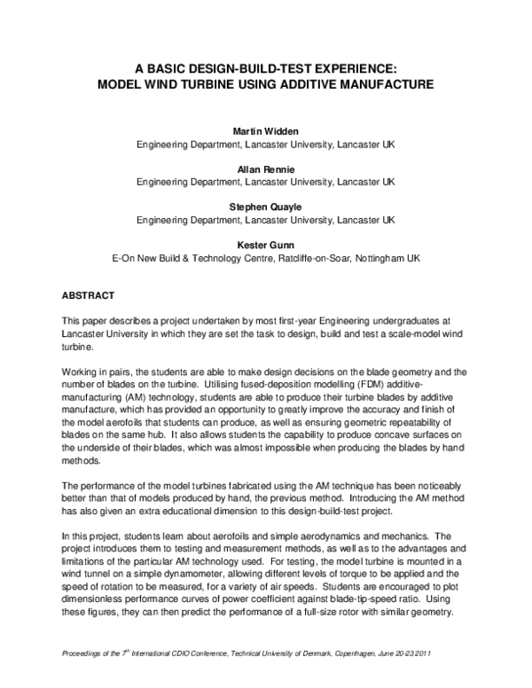 (PDF) A Basic Design-Build-Test Experience: Model Wind Turbine Using ...