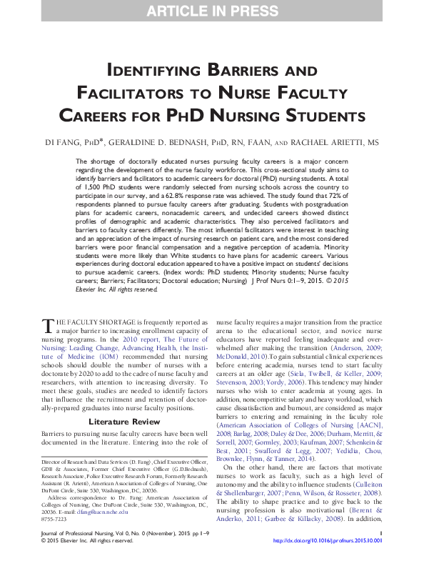 (PDF) Identifying Barriers and Facilitators to Nurse Faculty Careers ...