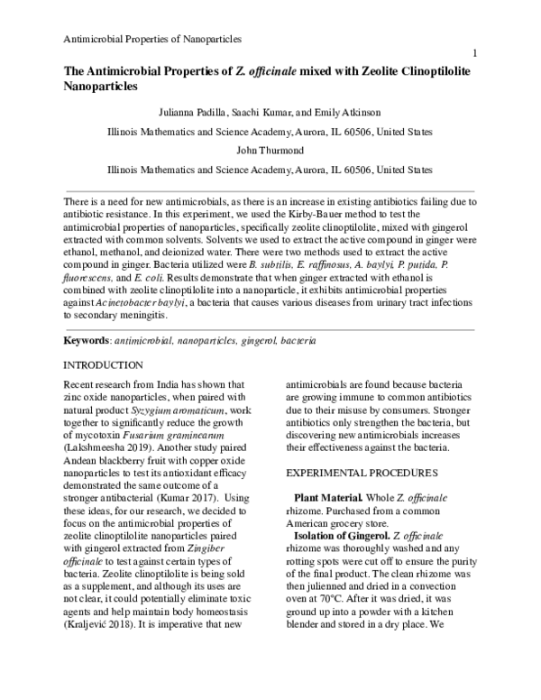 (PDF) The Antimicrobial Properties of Z. officinale mixed with Zeolite ...