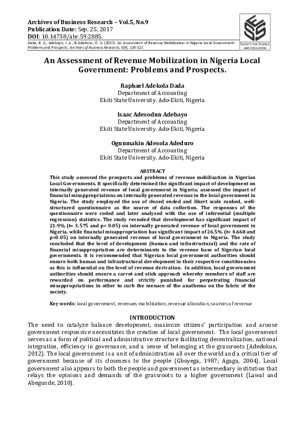 (PDF) An Assessment of Revenue Mobilization in Nigeria Local Government ...