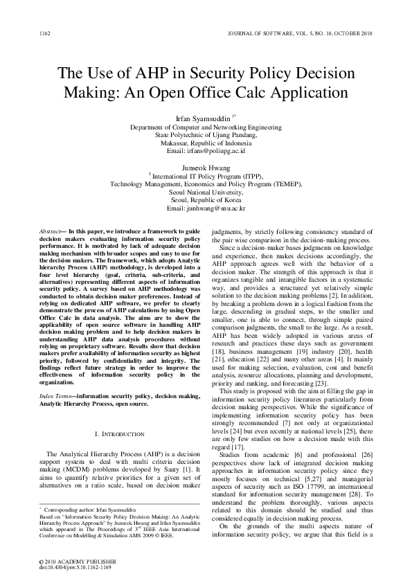 (PDF) The Use of AHP in Security Policy Decision Making: An Open Office ...