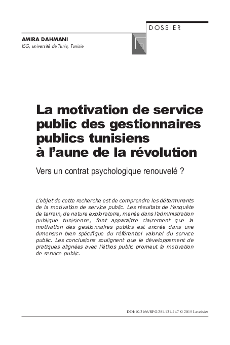(PDF) La motivation de service public des gestionnaires publics ...